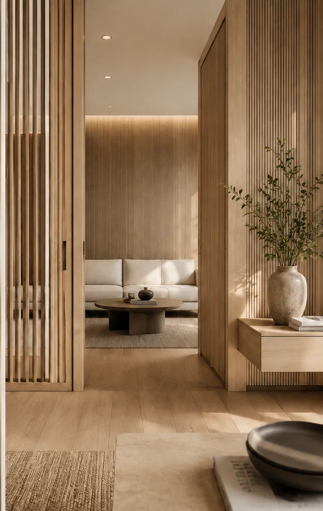 Living and dining, side by side across the frontage